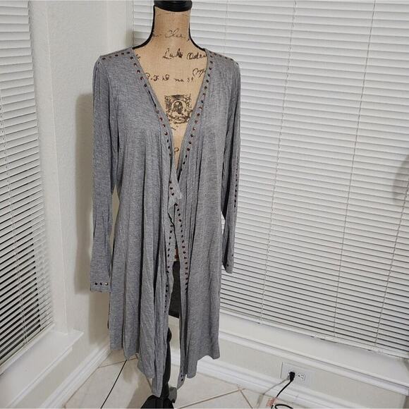 Soft surroundings Grey studded asymmetrical hem‎ Jacket Cardigan size Large